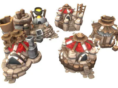 Orc RTS Building Set - Proto Series Low-poly 3D model