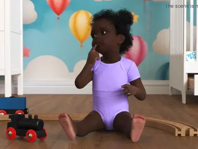  One Year Old Black Girl in Bodysuit Rigged for Maya 