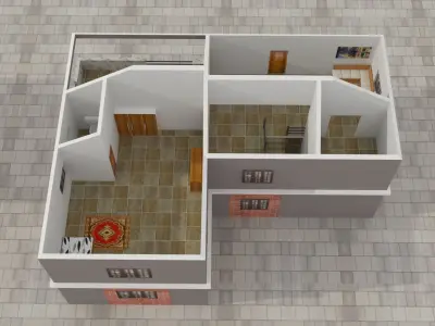 LOW POLY BUILDING 2 two story house Low-poly 3D model