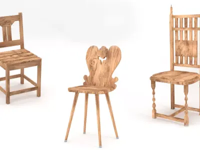 Wooden Chairs Collection 3D Model Pack