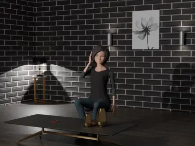 mini room and female model Free 3D model