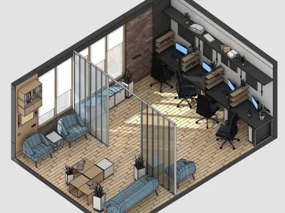 Modern low-poly office interior Low-poly 3D model