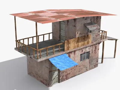 Slum n old house with roof Low-poly 3D model