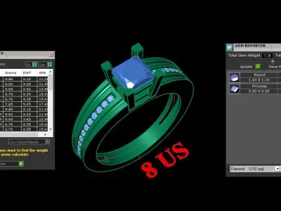 Light Gold Diamond Men Ring 2MR070 3D model