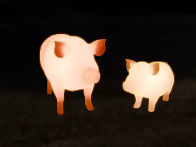 Indirect lighting of pig and piglet 3D model