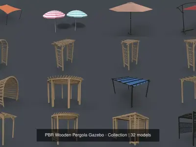 PBR Wooden Pergola Gazebo - Collection 3D Model Pack