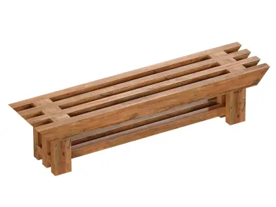 Japanese style wooden slatted bench 3D model
