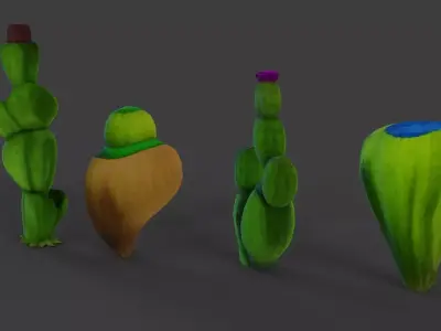 Stylized Alien Cactus Pack 3D model