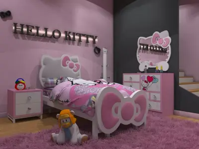 Hello Kitty bedroom PINK color style 3D model