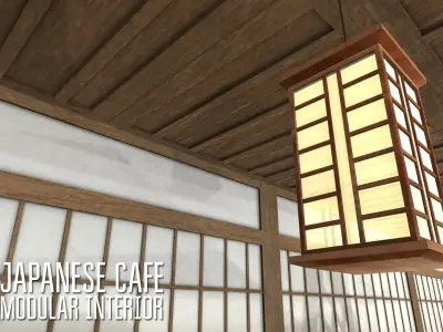 Japanese cafe -  modular interior Low-poly 3D model