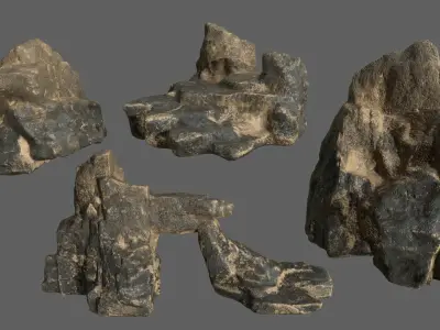 Rock Set tree stump Low-poly 3D model