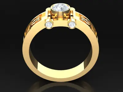 Light Gold Diamond Men Ring 2MR010 3D model