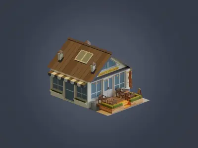 Cafe Building 001 Low-poly 3D model