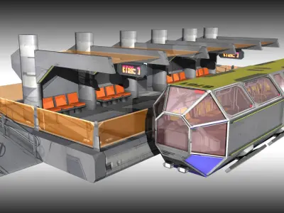 SciFi Tram Station Pack Low-poly 3D model