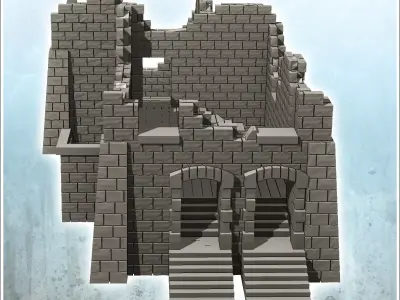 Ruined building with large double access stairs 38 - Modern WW2  3D print model