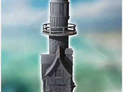 Medieval lighthouse on rock with annex building and large dome 1 3D print model