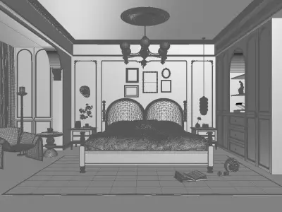 French Style Bedroom Low-poly 3D model