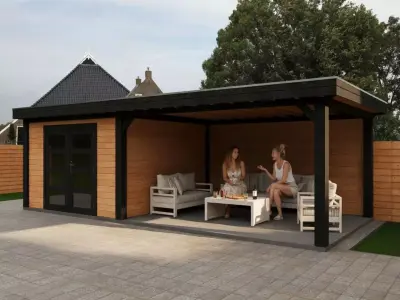 Wooden Garden House with Pergola 3D model