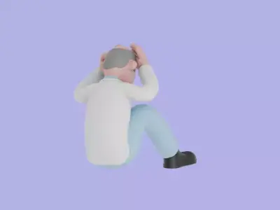 Stylized 3D Male Scientist Character - Cartoon Panic Stress Pose 3D model
