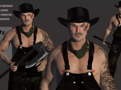 AAA 3D REALISTIC CHARACTER - ASIAN OLD MAN CARPENTER Low-poly 3D model