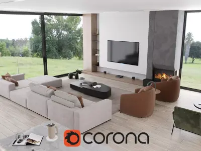 Detailed Modern House Villa Interior Scene 3D model