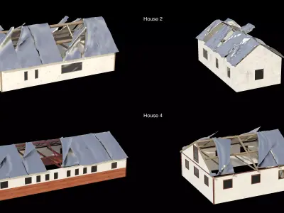 Houses Under Storm - Metal Roof Deformation Animation  Low-poly 3D model
