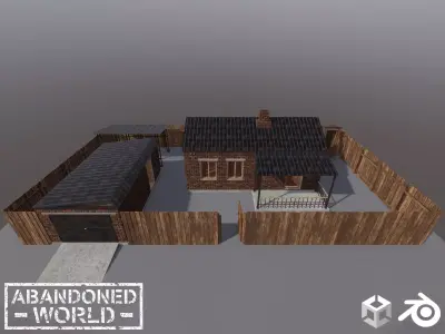 Brick House with Garage Low-poly 3D model