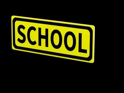 School Street Sign Rectangle Narrow Low-poly 3D model