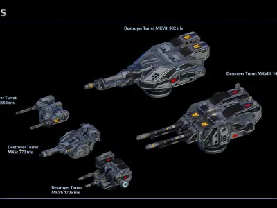 Spaceship Destroyer Modular Equipment Low-poly 3D model