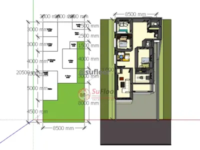 House 8x20m code 422 - Sketchup 3D model