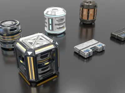 Scifi Loot Crate Box Cylinder Barrel Value Pack Low-poly 3D model