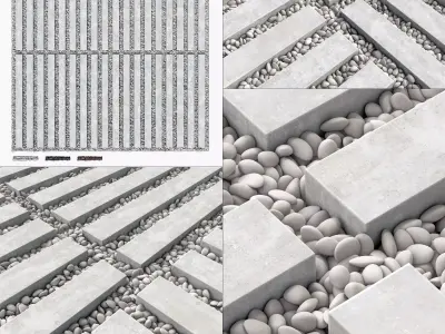 Paving long tile pebble low oval n7 3D model