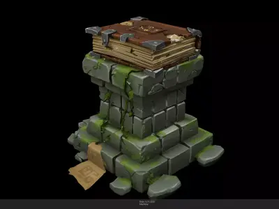 Stylized Stone Pedestal with Magic Book - AI Low-poly 3D model