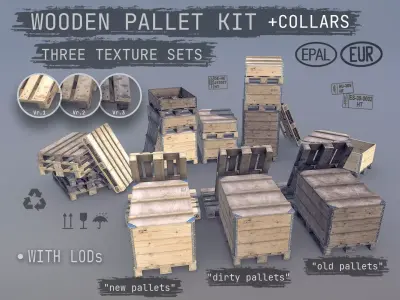 Cargo Wood Pallets Collars Cover EUR EPAL 3D Model Pack