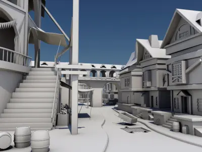 Medieval Street 3D Game Environment Low-poly 3D model