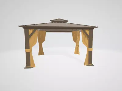 Double Roof Hardtop Gazebo with Curtains Low-poly 3D model