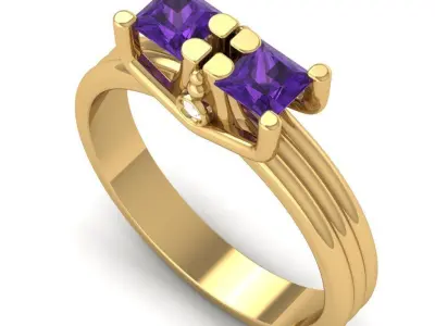 Ring Superb Twix   with two princess-cut gem stones 3D print model