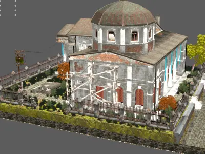 Realistic Western style architecture courtyard houses Low-poly 3D model