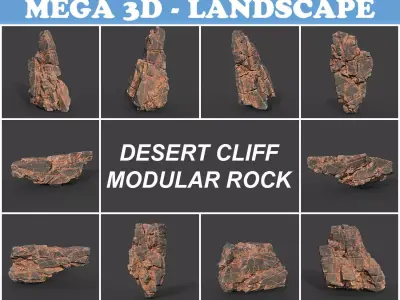 Low poly Desert Cliff Modular 211219 Low-poly 3D model