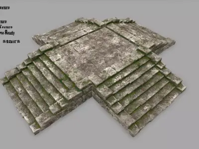 stairs 3 set of stone steps Low-poly 3D model