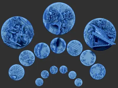 PACK 1 - 16 MINIATURE BASES  25mm 50mm and 100mm 3D Print Ready 3D print model