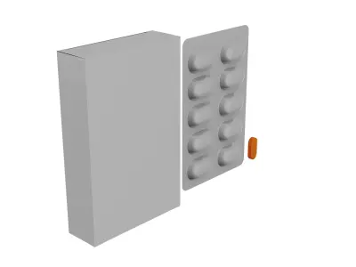 Tablet Blister and Cardboard Box 3D model