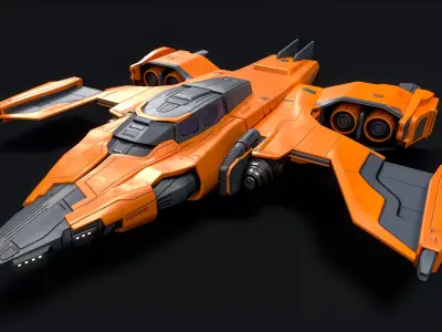 Orange Fighter Spaceship Low-poly 3D model