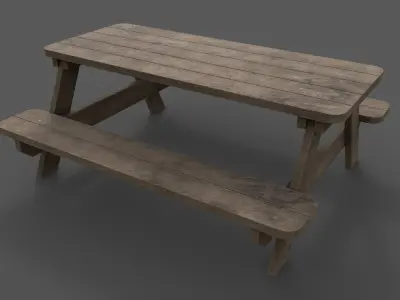 PBR Picnic Table Park Bench Low-poly 3D model