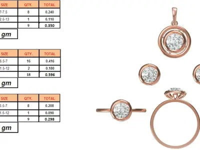 Light Minimalist Diamond Ring Earrings Pendant Set 3D print model