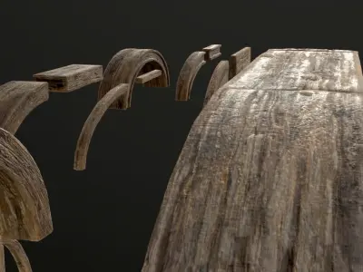 Wooden Arch and Windows Parts Planks 13 pieces and four assets Low-poly 3D model