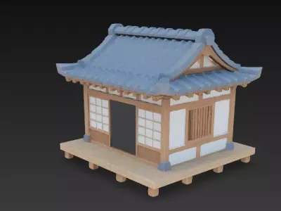 Japanese Exterior House Game Ready 3D Model Low-poly 3D model