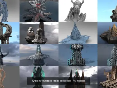 Ancient Wizard fortress collection 3D Model Pack