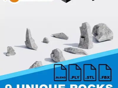 High Quality Rocks Set from Big to Small Game Ready Low Poly Low-poly 3D model