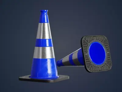 Blue traffic cone with reflector PBR Game-Ready Low-poly 3D model